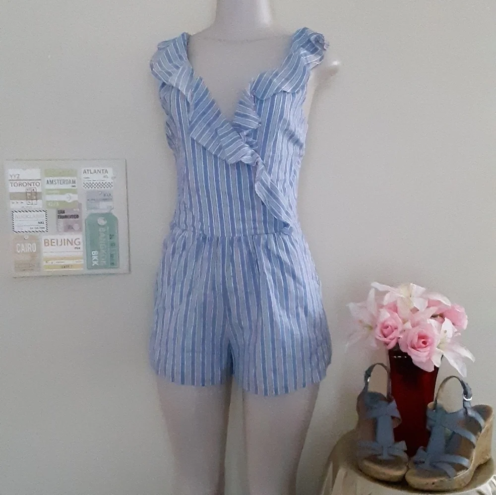 Blue White Striped Romper Medium - Picture 6 of 6